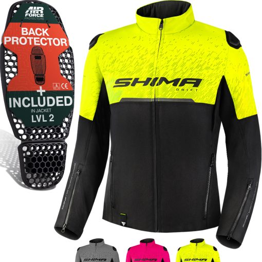 Chamarra de moto SHIMA DRIFT LADY para Mujer - Chamarra ligera de verano transpirable para mujer con malla con armaduras CE en espalda, hombros y codos, con ajuste de ancho (Fluo, XS)