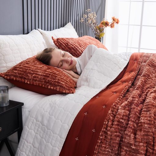Juego de Edredon de Terciopelo Increible Tamano King, Estampado Tie Dye Esponjoso de Lujo Agradable al Tacto, Suave y Calida Manta, Bordado en la Parte Trasera Ropa de Cama Liviana- Lavable a Maquina (Naranja Quemado, King) - Imagen 5
