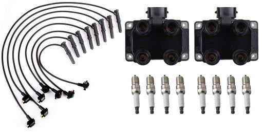 ENA Juego de 2 Bobinas de Encendido y 8 Bujias de Platino con Juego de Cables Compatible con Ford 1996 1997 1998 1999 F-150 Expedition 1996 1997 Crown Victoria Grand Marquis Town Car 4.6L Reemplazo para FD487