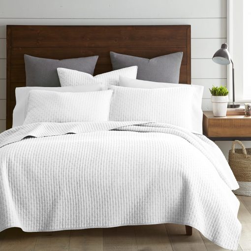 Levtex Home - Juego de Colcha Blanco Brillante de Punto de Cruz - 100% Algodon - Colcha King/Cal King (106x92in.) + 2 Fundas de Almohada King (36x20in.) - Reversible - Tela de Algodon