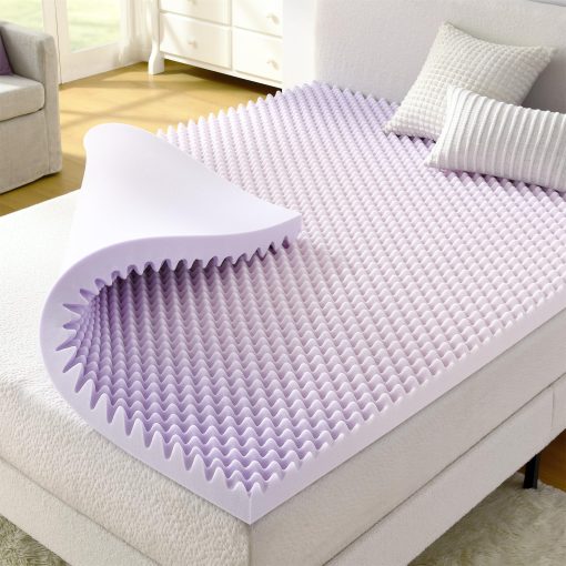 Topper de colchon de doble cara con infusion de lavanda NAP&SLEEP - Disponible en tamanos Twin, Full, Queen, King, Grosor de 2" o 3", Hecho en EE. UU., Espuma Convolucionada y Plana, Comprimida y Empacada Enrollada (King, 2" Pulgadas)