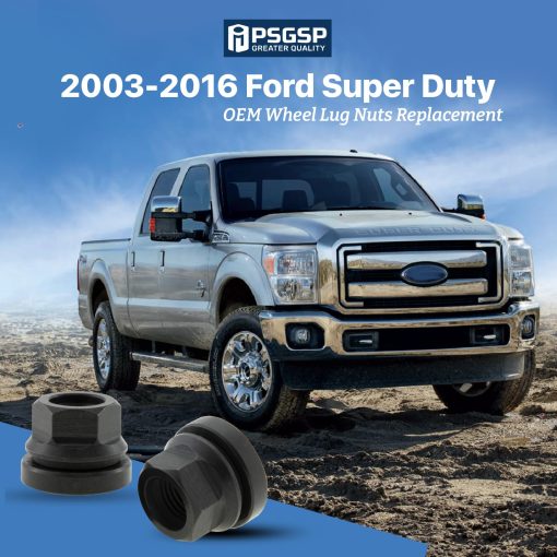 PSGSP Tuercas de rueda negras M14x1.5 16uds para Ford F250 F350 F450 F550 2003-2016, F53 2003-2019, Estilo OEM de dos piezas con cara plana con reborde para ruedas OEM de fabrica, Compatible con 2C2Z1012AA - Imagen 2