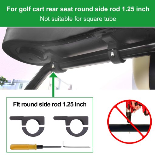 NOKINS Golf Cart Armrest with Cup Holder, No Drilling, Soporte para Reposabrazos para Carrito de Golf, Soporte para Reposabrazos Redondo de 1 1/4 Tamano, Se Adapta al Bastidor Lateral Circular del Asiento Trasero del Carrito de Golf EV Avanzado 1 1/4 Tamano Negro - Imagen 2