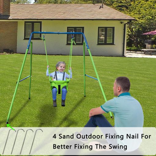 Hisecome 2-en-1 Trampolin y Columpio para Ninos, Trampolin de 42 pulgadas para Ninos pequenos; Columpio para Ninos pequenos, Columpio resistente para Bebes con Asiento de cinturon de seguridad y Soporte de metal plegable (Verde) - Imagen 4