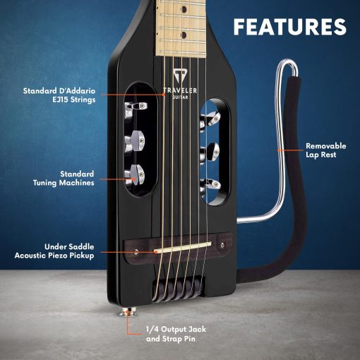 Guitarra Acustica Electrica Traveler Ultra-Light Gloss Black | Guitarra Electrica Acustica Portatil con Reposabrazos Removible | Guitarra de Viaje con Escala Completa de 24 3/4" sin Cabeza | Guitarra de Viaje con Funda Personalizada - Imagen 2