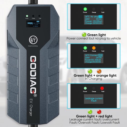 Cargador de Coche Electrico Nivel 2, 32Amp 240V con Enchufe NEMA 14-50 y Cable de 21 pies, Cargador Electrico Portatil Ajustable de 10/16/24/32A para Vehiculos Electricos J1772 y PHEV - Imagen 8