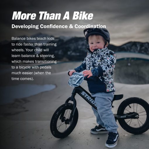 Bicicleta Strider 12? Pro, Black Pearl - Bicicleta sin pedales de equilibrio para ninos de 1 a 4 anos - Incluye almohadilla de seguridad, asiento acolchado, mini agarres, neumaticos sin aire y placa numerada - Sin herramientas - Imagen 2
