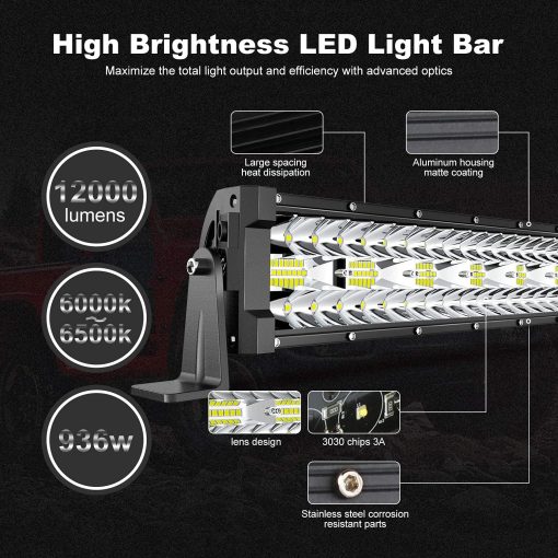 Barra de luz LED curvada TERRAIN VISION de 50 pulgadas Triple Fila 936W Flood Spot Combo Beam Off Road Light 2pc 4 pulgadas 60W Led Pod Lights Led Fog Lights con arnes de cableado para camiones ATV UTV Jeep Barcos Pickup - Imagen 6