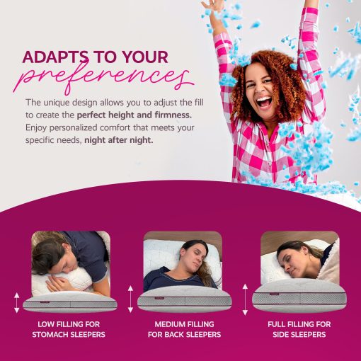 Almohada Ajustable Transpirable IWS I WANNA SLEEP - Almohada Ultra Comoda - Copos de Espuma con Memoria de Gel, Control de Temperatura y Alivio de Enfriamiento, Soporte para Aliviar el Dolor de Cuello - Imagen 9