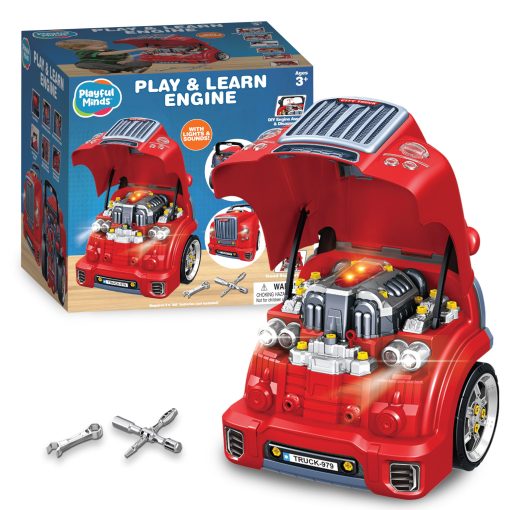 Juguete Motor de Camion Grande Interactivo de Mentes Juguetonas para Niños - Kit Completo de Reparacion Mecanica con Partes Removibles, Luces, Sonidos, Herramientas, Constructor de Motor para Niños