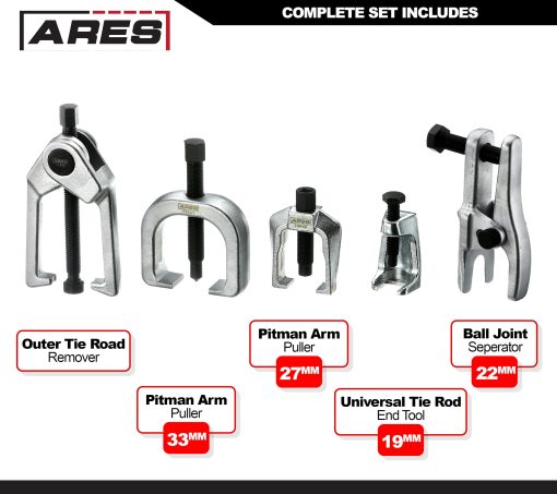 ARES 70840 - Juego de Servicio del Extremo Delantero - Permite la Facil Extraccion de los Tipos de Pitman Arms, Tie Rods y Ball Joints Mas Populares - Incluye Estuche de Almacenamiento - Imagen 2