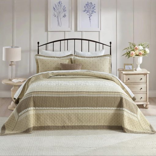 Colcha de cama extragrande California King de 100% algodon 128"x120", colcha de tamano King acolchada, cubrecama extra grande, edredon ligero de gran tamano, beige / gris / crema - Imagen 2