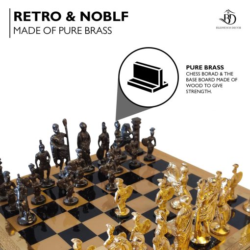 Juego de Ajedrez de Coleccion de Metal Premium de Decoracion de Bendiciones con Piezas de Ajedrez de Laton (Romano 14 X 14) - Imagen 4