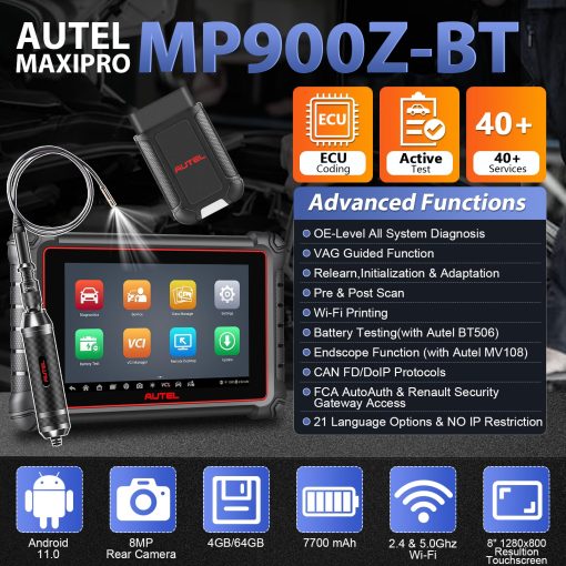 Autel Scanner MaxiPro MP900Z-BT con MV108 de 60$, Actualizacion 2024 del MP808S/MS906BT, Herramienta de Escaneo de Codificacion de ECU Android 11, Escaner Bidireccional con 40+ Servicios, Escaner OBD2 de Sistema Completo Compatible con CAN FD/DoIP - Imagen 3