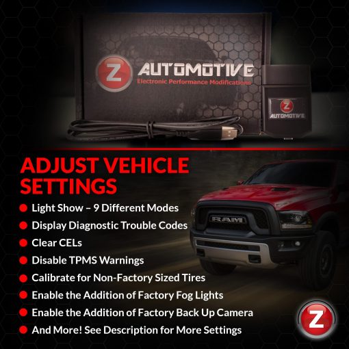 Programador Z Automotive Tazer - Compatible con Dodge Ram 1500 Classic/2500/3500 2013-2021 - Personaliza mas de 35 configuraciones del vehiculo/Herramienta de diagnostico escaner OBD2 - Imagen 5