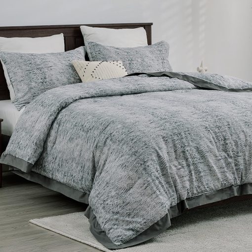 Juego de Edredon de Algodon DUOHONG Tamaño King, Suave y Esponjoso Juego de Ropa de Cama de Lujo, Edredon Transpirable Similar a una Nube y Acolchado para Cama King, Todas las Estaciones, 3 Piezas, Alternativa de Plumas, Gris - Imagen 9