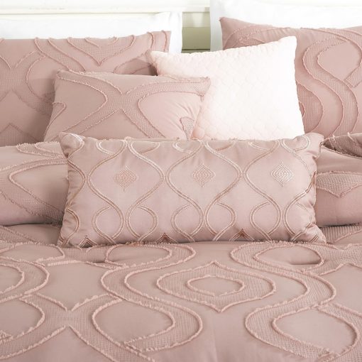 ESCA Juego de Edredon Inara Rosa Rubor de 7 Piezas, Juego de Ropa de Cama Jacquard con Clips - Tamaño King/California King - Imagen 5