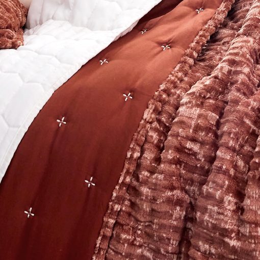 Juego de Edredon de Terciopelo Increible Tamano King, Estampado Tie Dye Esponjoso de Lujo Agradable al Tacto, Suave y Calida Manta, Bordado en la Parte Trasera Ropa de Cama Liviana- Lavable a Maquina (Naranja Quemado, King) - Imagen 3