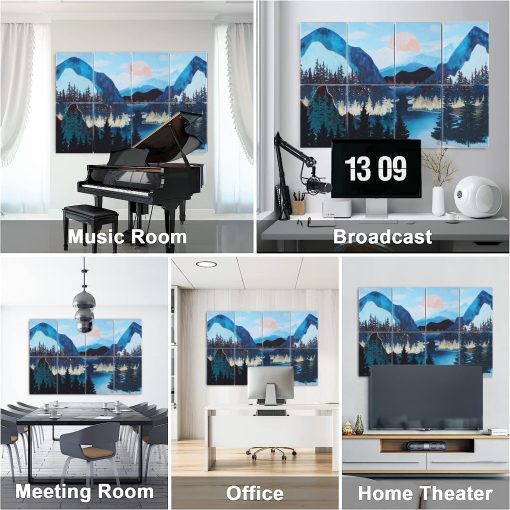 Paneles Acusticos Tutmyrea Art, Aislantes Acusticos Decorativos Autoadhesivos, Paquete de 8 Paneles Absorbentes de Sonido Acustico, 48" x 32" para Hogar Oficina (Paisaje Verde) - Imagen 5