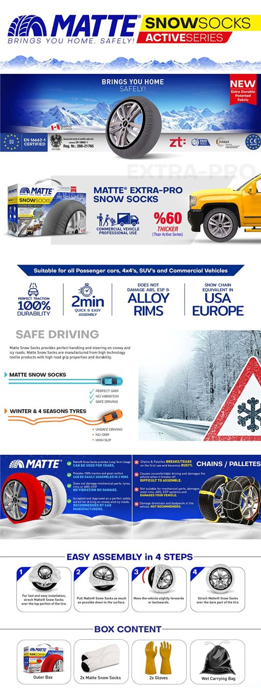 Calcetines de Nieve para Automoviles Bizymo, Traccion de Nieve de Emergencia para Vehiculos Viaje Seguro en Hielo, Escarcha, Nieve, Cadenas de Nieve Equivalentes Duraderas Extra Socks de Neumaticos Alternativa de Cadenas de Neumaticos Pro Extra Series X-Large - Imagen 7