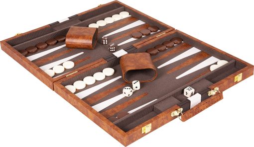Juego de Backgammon 15 pulgadas, Mediano - Juego de Mesa Clasico para Adultos y Ninos con Estuche de Cuero Premium - Incluye Guia de Estrategia y Consejos (Marron) - Imagen 3