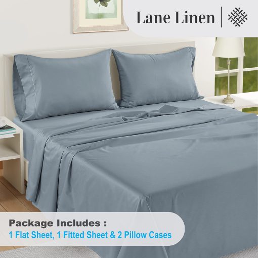 Juego de sabanas de algodon egipcio 100% LANE LINEN Queen (4 piezas) - 1000 hilos - Tejido satinado - Ropa de cama de hotel de lujo - Juego de sabanas ultra suaves tamano Queen - Sabanas con bolsillos profundos de 16" - Azul Frances - Imagen 4