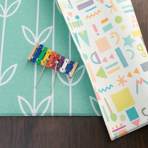 Tapete de juego para cuidado de bebes (Grande, Petalos del mar - Verde) 82'' x 55'' Tapete de juego impermeable original de una sola pieza reversible y enrollable para bebes, ninos pequenos y ninos - Imagen 2