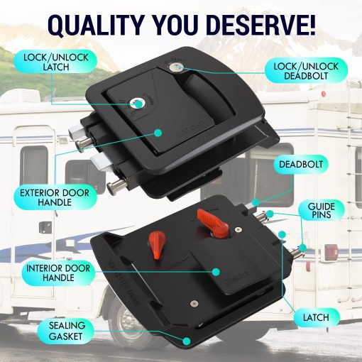 Cerrojo de puerta LATCH.IT RV Replacement | Cerrojo mecanico para puerta RV Clase C | Cerraduras de puertas de camper de metal | Pestillo de puerta RV con 2 llaves mecanicas | Cierre de puerta de camper para Clase C con agujero de 3.50" x 4.50" - Imagen 3