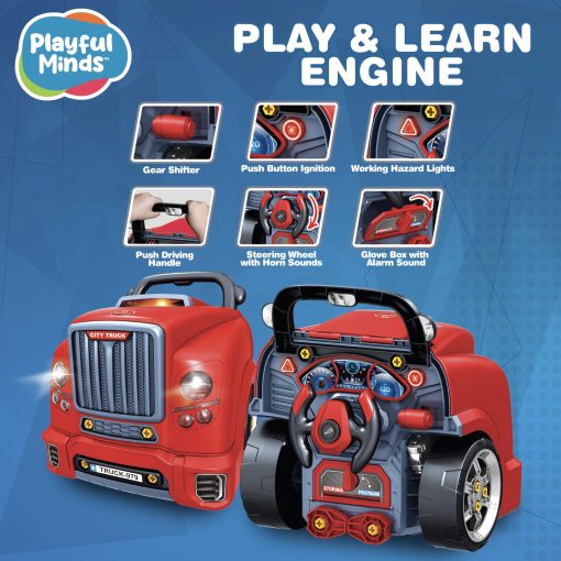 Juguete Motor de Camion Grande Interactivo de Mentes Juguetonas para Niños - Kit Completo de Reparacion Mecanica con Partes Removibles, Luces, Sonidos, Herramientas, Constructor de Motor para Niños - Imagen 3