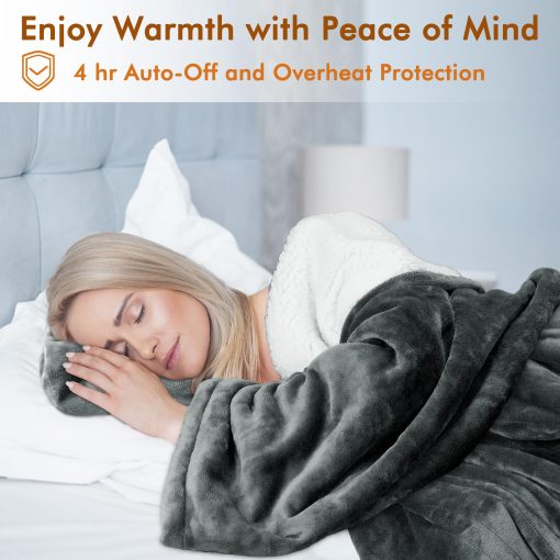Manta Termica Tirrinia, Manta Electrica para Usar, Manta Calefactora Sherpa, Manta Electrica para 5 Niveles de Calor, Regalos para Mama, Abuela, Hombres, Gris - Imagen 3