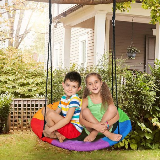 Columpio de arbol de 40" con Plato para Ninos y Adultos, Capacidad de Peso de 700 lb, Columpios de Plataforma con Correas Colgantes y Cuerdas Ajustables para Exterior, Asiento de Columpio Seguro y util para Ninos en el Patio Trasero - Imagen 7