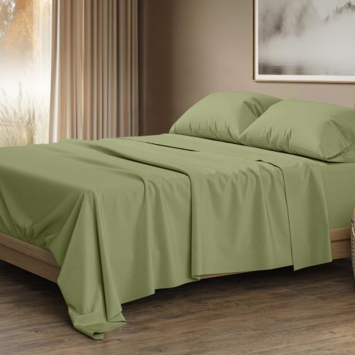 Juego de Sabanas California King de 100% Algodon Egipcio - 1500 Hilos Juego de Sabanas Cal King de Algodon Egipcio, Sabanas de Saten Refrescantes, Sabanas de Alta Cantidad de Hilos California King - Verde Salvia