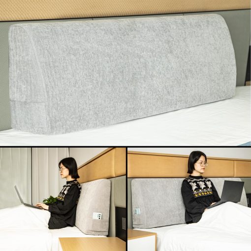 Almohada de Cuna para Cabecero MOSTUZ Queen Almohada de Lectura de Espuma Viscoelastica Almohada Grande para Descansar en la Cama Gris Claro - Imagen 5