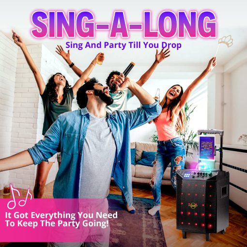 Maquina de Karaoke Portatil Starument para Adultos y Niños - Sistema Completo Incluye Altavoces Bluetooth, 2 Microfonos Bluetooth, Bola de Discoteca, Luz de Altavoz LED, Soporte para Telefono Celular y USB Aux - Imagen 5