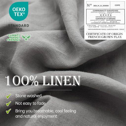 Juego de sabanas 100% lino Simple&Opulence estilo basico, bolsillo profundo, suave juego de sabanas transpirables de lino lavado frances natural 4 piezas - Gris ultimo, Reina - Imagen 2