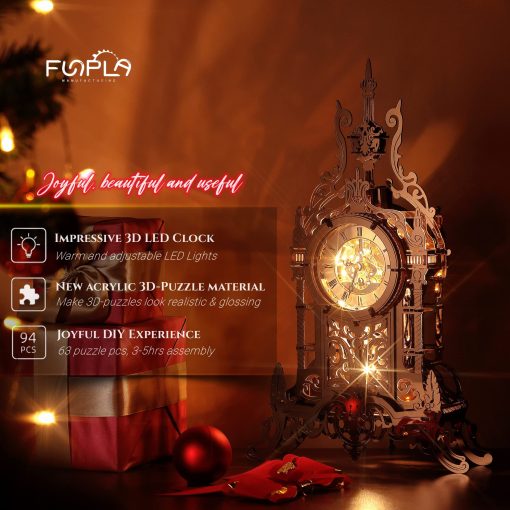 Modelo de Reloj de Puzzle 3D LED FUNPOLA, Modelo de Construccion de Torre de Reloj de Puzzle 3D de Acrilico con LED de Escritorio Adorno de Reloj Elegante para Adolescentes/Adultos (LED-TC03 Acrilico) - Imagen 2