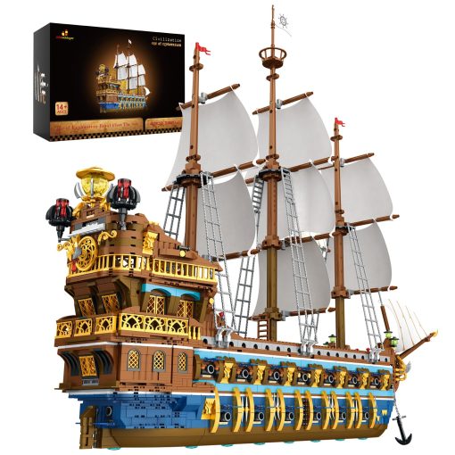 Set de Construccion de Barco Pirata JMBricklayer para Adultos, Hermosa Nave Real con Diseño Escalonado, Atractivos Juguetes de Piratas de Bloques de Construccion Barco Pirata Modelo Grande, Regalos para Adolescentes y Adultos (3162 Piezas)