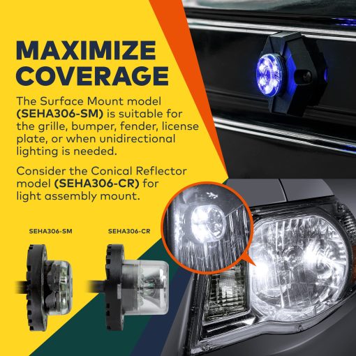LAMPHUS 4pc SnakeEye III Luces Estroboscopicas LED AMBAR BLANCO Ocultables [SAE Clase 1][Impermeable IP67][72 Modos de Destello][Sincronizacion de Unidades Multiples][Anulacion Estable] Luz Estroboscopica de Emergencia Advertencia de Policia para Vehiculos - Imagen 4