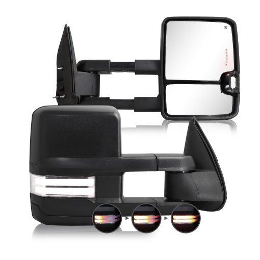 Espejos de Remolque Switchback Compatible con Chevy Silverado GMC Sierra 2003-2007 Espejos de Remolque con Vidrio Ajustable Electrico Calentado Luz de Carrera y Senal de Giro Lampara de Respaldo Cromo Reflectante