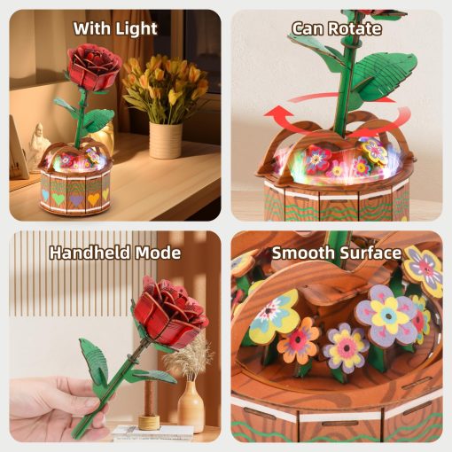 Rompecabezas de madera 3D para adultos y ninos - Kit modelo de flores de rosas de madera DIY, juguetes de rompecabezas 3D para ninos y ninas de 6 a 8 anos en adelante, kit de manualidades regalos de rompecabezas en cumpleanos, Navidad y Dia de San Valentin - Imagen 4