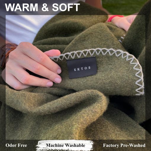 Manta de Lana 100% Virgen EKTOS, 90" x 108", Mejor Ropa de Cama para Campamento, Extra Grande, Lavable (Verde Oliva, Tamano King) - Imagen 2