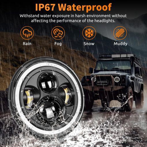 Faros Delanteros LED de 7 Pulgadas HILLSKING Compatible con Jeep Wrangler JK/TJ/LJ/CJ, Luces Delanteras LED con Halo Aprobadas por la DOT, Luz Alta/Baja con Senal de Giro Ambar, con Adaptador H4 H13, Juego de 2 - Imagen 8