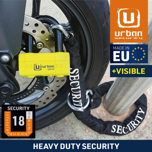 Candado de Cadena para Motocicleta Urban UR75+10,120L ?10mm/0.39in con Anillo + Mini U Lock Disco Lock Alta Seguridad Aprobado SRA, 120cm/3.9ft para Distancias mas largas, Antirrobo para Anclaje, Motocicleta, Estacionamiento - Imagen 2