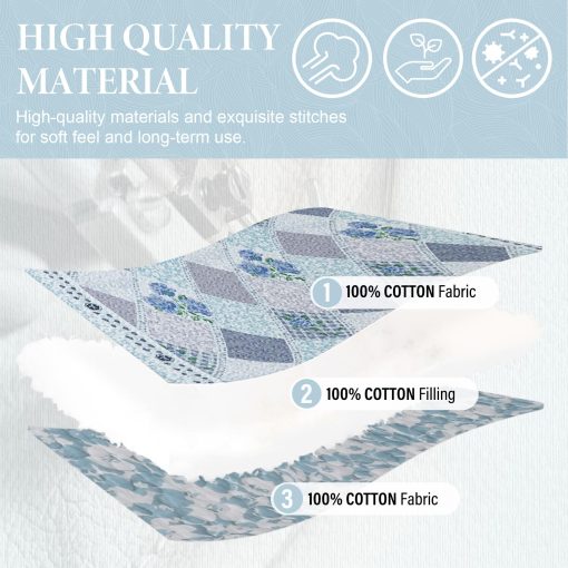 SahSahCasa Colcha de Cama California King 100% Algodon 120"x120", Cubrecama Acolchado Extra Grande, Colcha XL de Cama Ligera, 3 Piezas, Azul/Morado - Imagen 5