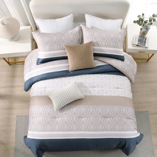 Edredon Queen Size DDUOXIN - Moderno Edredon de Algodon de Fibra Larga para Cama Queen, Suave Edredon de Invierno Azul Marino/Marron, 2 Fundas de Almohada - Imagen 3