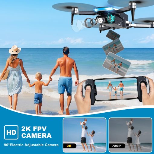 Drone con Camara, Drone FPV de 2K HD con Motor sin Escobillas, Giro de 360?, Vuelo de Puntos de Referencia, Selfie por Gestos, Despegue/Aterrizaje con un Solo Boton, Drone Plegable Mini para Principiantes - Imagen 2