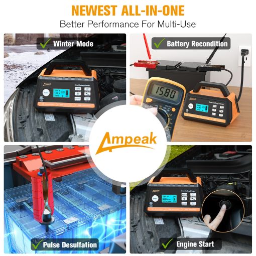 Cargador de Bateria para Automovil Ampeak, Cargador de Bateria 2A/10A/25A, Cargador de Bateria Totalmente Automatico de 12V con Modo Invierno, Desulfatador Automatico, Recuperacion de Bateria para Todos los Tipos de Baterias de Plomo-acido - Imagen 6
