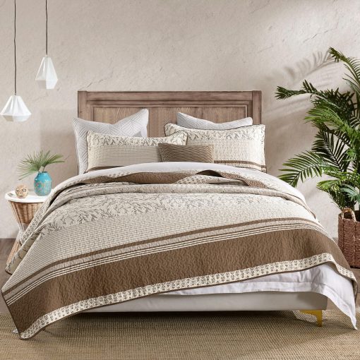 Edredon Queen DDUOXIN de Granja 100% Algodon - Suave Edredon Queen con 2 Fundas de Almohada, Colcha de Otoño Reversible Ligera Juego de Ropa de Cama para Todas las Estaciones, Marron/Topo/Beige Arenoso, Queen