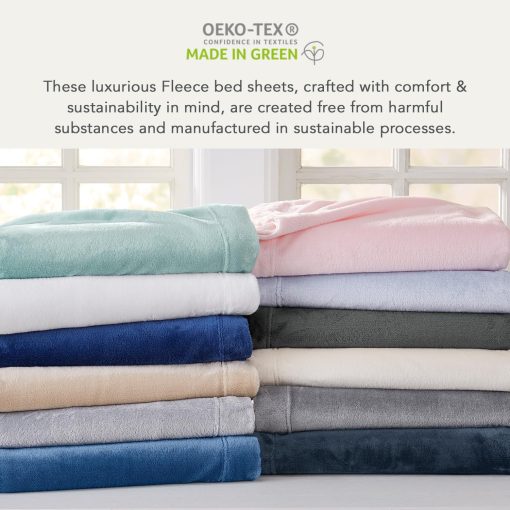 Juego de sabanas Ultra Suaves de Micro Franela NY Loft con Bolsillos Extra Profundos | Juego de Sabanas de Terciopelo Extra Suave | Super Suave Felpa Polar | Abrigo Acolchado de Terciopelo Suave Tribeca Collection (King, Beige) - Imagen 8