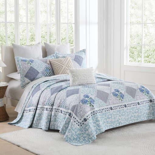 SahSahCasa Colcha de Cama California King 100% Algodon 120"x120", Cubrecama Acolchado Extra Grande, Colcha XL de Cama Ligera, 3 Piezas, Azul/Morado